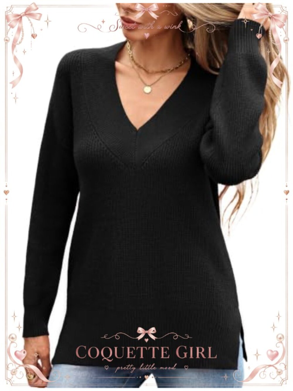 Womens V-Neck Knit Pullover Sweater Soft Acrylic Blend Long Sleeve